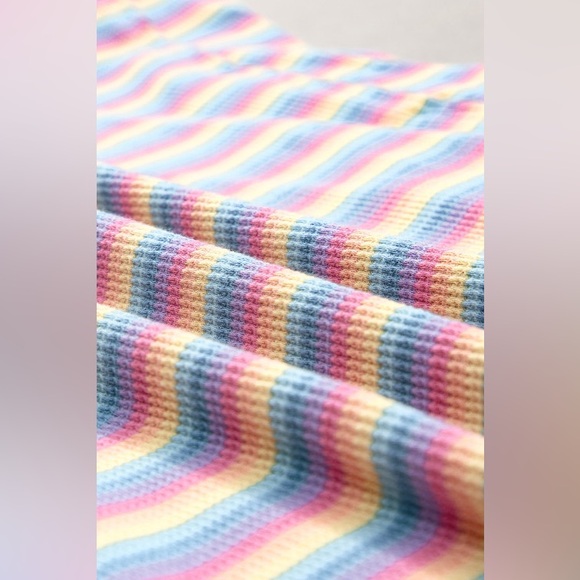 2 PC Outfit Pink Striped Rainbow Tee and Tasseled String Wide Leg Pants Set NWT - Picture 5 of 6